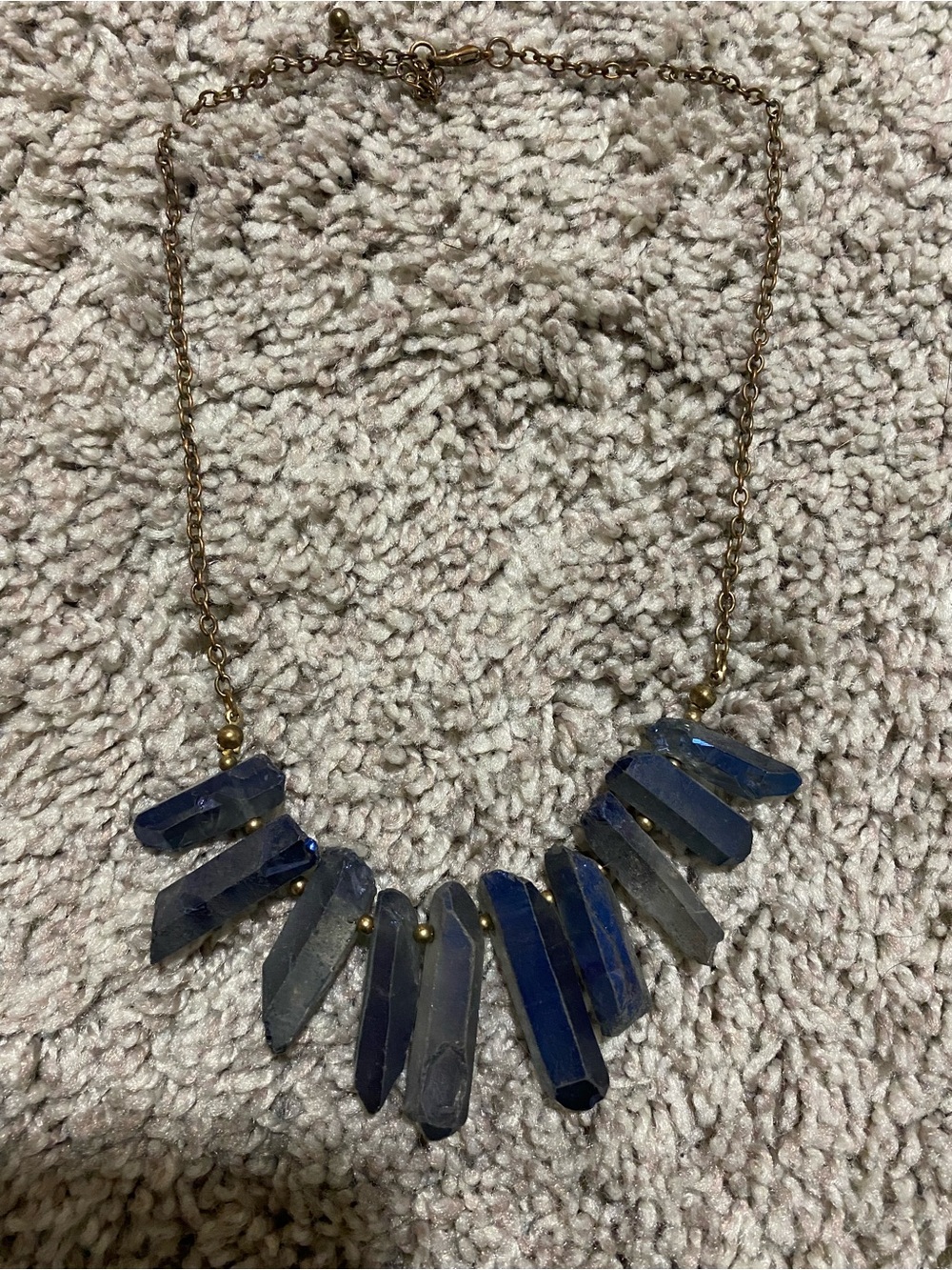 Gold Chain Necklace with Blue Crystal Point Drops